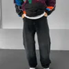 Antrasit Eskitmeli Taşlamalı Baggy Jean Pantolon