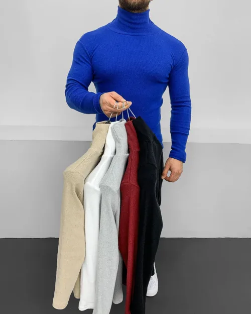 5'li Paket Slim Fit Boğazlı Fitilli Triko Kazak
