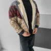 Aztek Yakası Kürklü Eskitme Retro Vintage Mont
