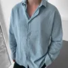 Su Yeşili Oversize Krinkıl Keten Gömlek