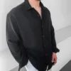 Siyah Müslin Keten Uzun Kol Oversize Gömlek