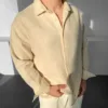 Krem Müslin Keten Uzun Kol Oversize Gömlek