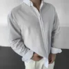 Beyaz Oversize GG Fresh Keten Uzun Kol Gömlek