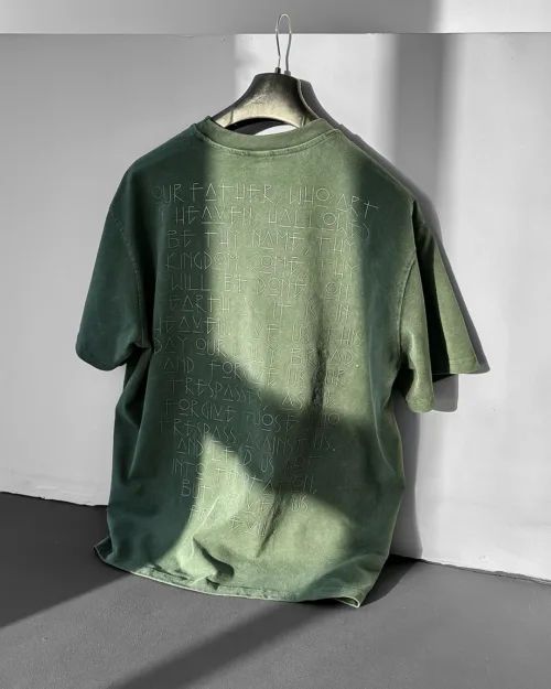 Yeşil Sırtı Yazılı Oversize Yıkamalı Tişört