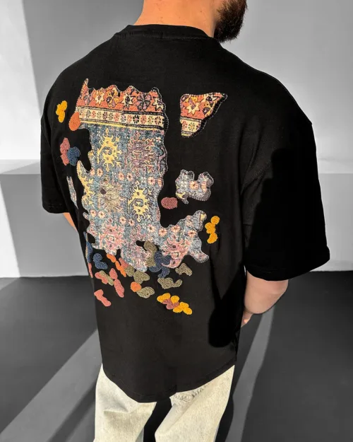 Siyah Authentic Oversize Premium Kilim Desenli Tişört