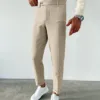 Bej Beli Lastikli Regular Fit Duble Paça Kumaş Pantolon