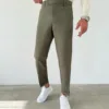 Haki Beli Lastikli Regular Fit Duble Paça Kumaş Pantolon