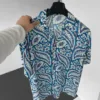 Mavi Çiçek Ve Şal Desenli Efil Efil Alaçatı Gömlek