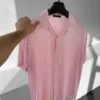 Pembe Viskon Kumaş Basic Kısa Kol Gömlek