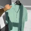 Yeşil Viskon Kumaş Basic Kısa Kol Gömlek
