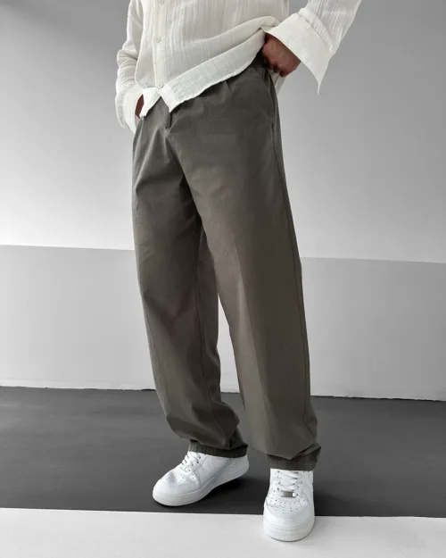G Haki Baggy Rahat Kesim Keten Pantolon