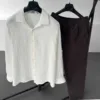 Keten Ekru Gömlek G Kahverengi Baggy Pantolon Oversize Takım