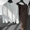 Keten Beyaz Gömlek G Kahverengi Baggy Pantolon Oversize Takım
