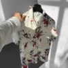 Ekru Kırmızı Çiçek Desenli Efil Efil Alaçatı Gömlek
