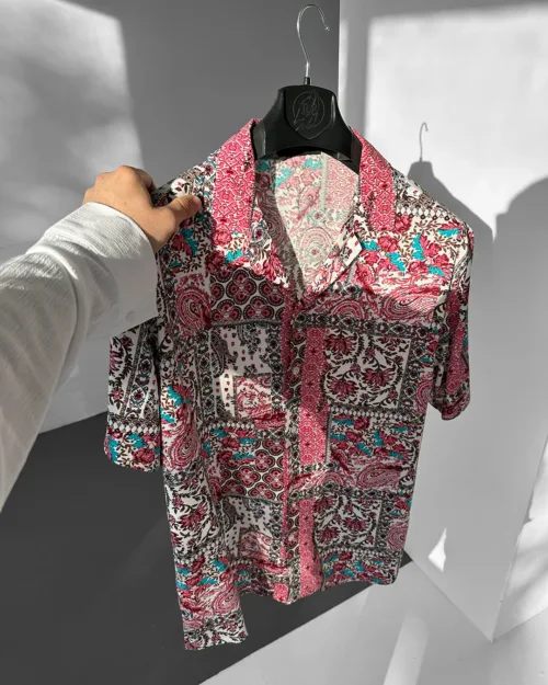 Pembe Şal Desenli Efil Efil Alaçatı Gömlek