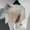 Ekru Kilim Desenli Patch Detaylı Premium Oversize Tişört