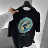 Siyah Oversize Mavi Kuş Desenli Nakışlı Premium Tişört