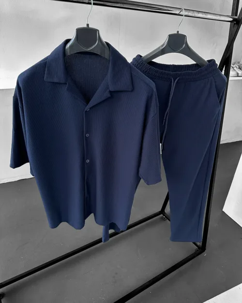 Lacivert Relax Fit Kısa Kol Gömlek Pantolon Ottoman Takım