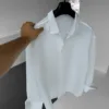 Beyaz İnce Çizgili Rahat Kalıp Modal Oversize Gömlek