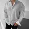 Beyaz Rahat Kalıp Çizgili Modal Oversize Gömlek