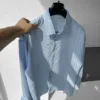 Mavi İnce Çizgili Rahat Kalıp Modal Oversize Gömlek