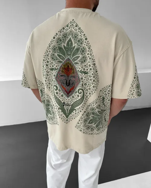 Bej Oversize Anatolia Motif Premium Nakışlı Tişört
