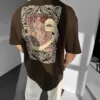 Kahverengi Oversize Sırtı Halı Nakışlı Premium Vintage Tişört