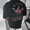 Siyah Çöl ve Deve Nakışlı Premium Oversize T-Shirt