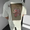 Beyaz Oversize Premium Kurt Nakışlı Tişört